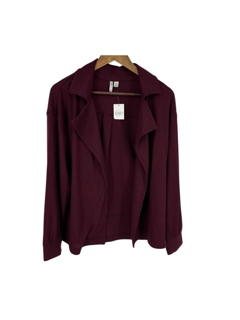 Cato Burgundy Textured Open-Front Cardigan With Collar Size M
